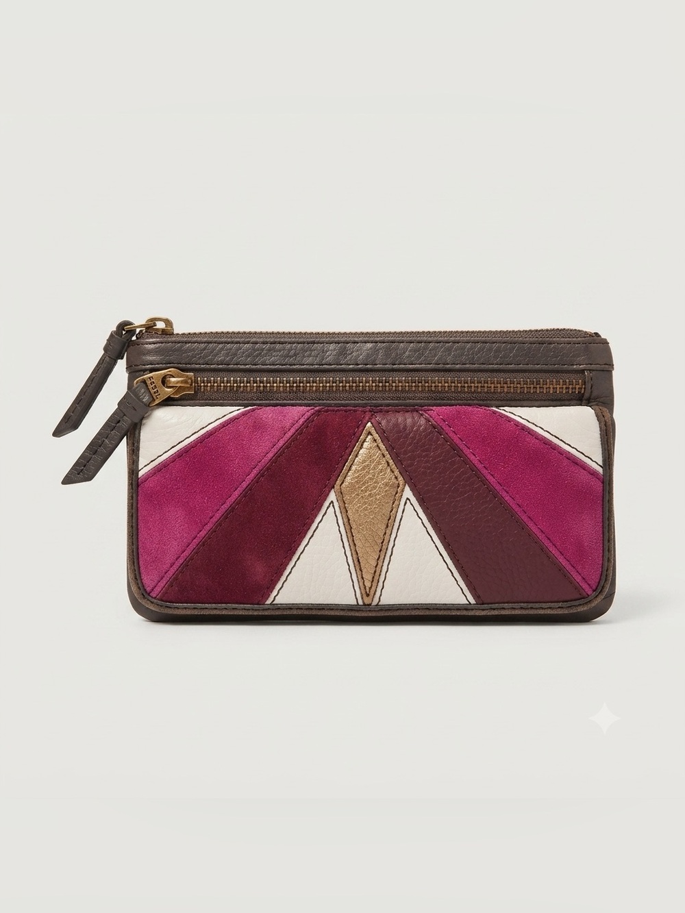 Fossil Women’s Burgundy Mauve Gold Leather Zip Wallet Clutch